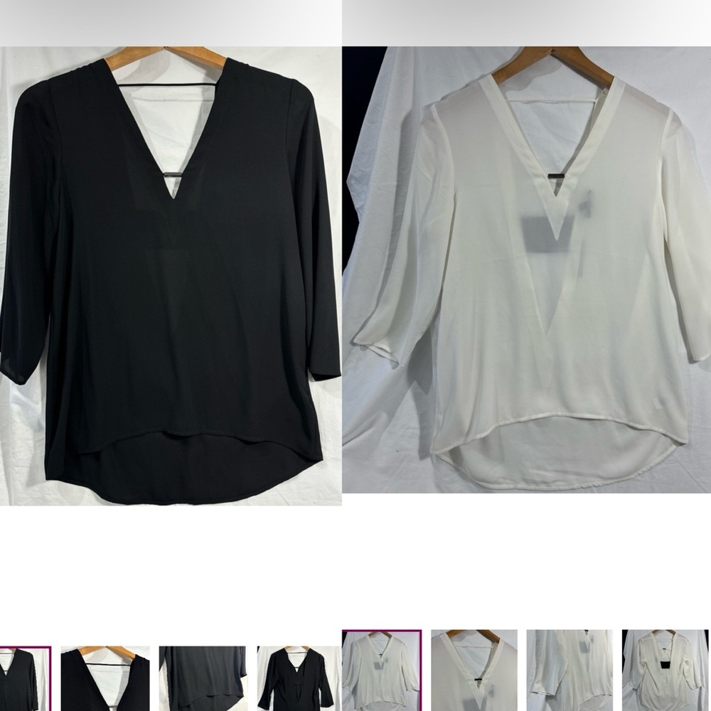 2 Express V-Neck Blouse Black & White business casual sheer plunge back chic XS